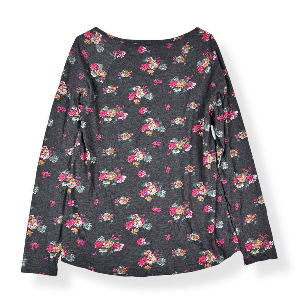 Xhilaration Pajama Top Womens L Large Long Sleeve Gray Floral Sleepwear Top NWT